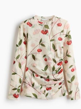 Cream Cherry-Print Long-Sleeve Tee size S